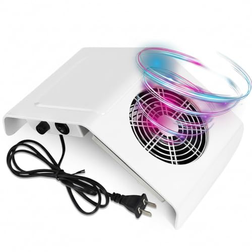 MOKEKA Professional Nail Extractor 40 W, Powerful and Silent Manicure Dust Collector, Table Fan with Hand Rest Cushion for Reconstruction, Gel and Semi-Permanent (White)
