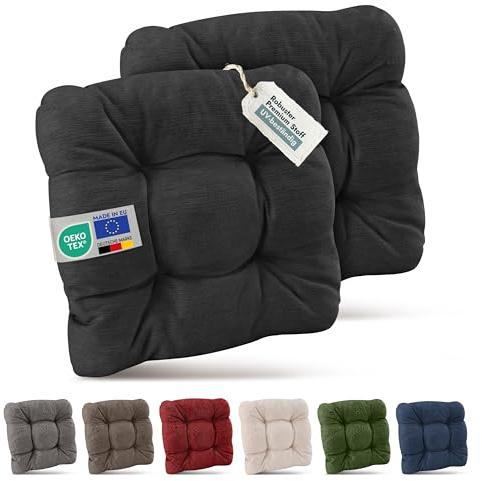 Beautissu 2er Set Premium Stuhlkissen Sitzkissen Outdoor Indoor Polster | 40x40cm 8cm dick Anthrazit für Balkonstühle Gartenstuhl Sitzpolster Stuhl Kissen UV-beständig Robust Stuhlauflage HighLux SK