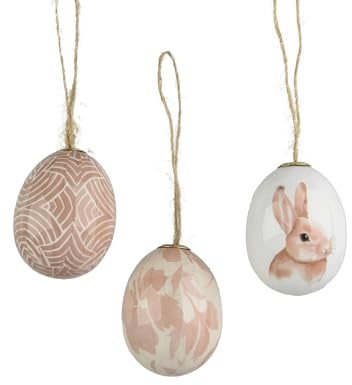 Ostereier zum Aufhängen 4x6cm Kunststoff 6er Set - mit Muster und Hasenmotiv - Deko Eier für Ostern Frühling - Kunststoffeier Osterdeko Hängedeko Frühlingsdeko bruchfest