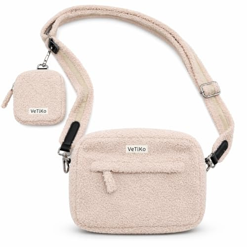 Vetiko Teddy Umhängetasche – Stylische Alltagstasche, Gassitasche, Leckerlitasche aus weichem Teddymaterial