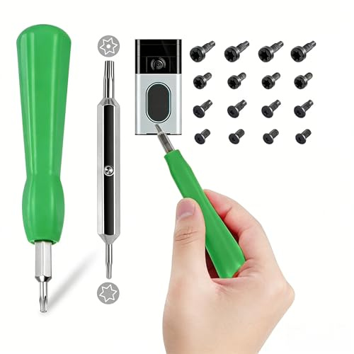 Doorbell Screwdriver Replacement Kit Compatible with Ring Video Doorbell – Double-Ended T6 T15 Security Screwdriver with 16 Screws for Battery Change (18 Pcs Green)