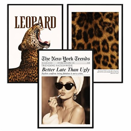 ag.art deco® 3er Set Poster 50x70cm Wanddeko Wohnzimmer Ideal als Geschenk | Leopard Wandbilder Set Bilder mit Rahmen Fashion mit Gepard Moderne Wanddeko für Wohnzimmer Schlafzimmer & Fashion Interior
