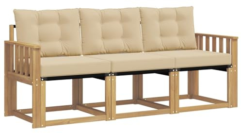 vidaXL Outdoor-Sofagarnitur mit Kissen 3 pcs Weiß und Beige, Gartenmöbel, strapazierfähiges Outdoor-Sofa, Loungeset für die Terrasse, Komfort beim Sitzen