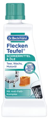 Dr. Beckmann Fleckenteufel Schmiermittel & Öle | Spezialfleckentferner gegen Ölflecken, Schmierfett, Teer und Kerzenwachs| 50 ml