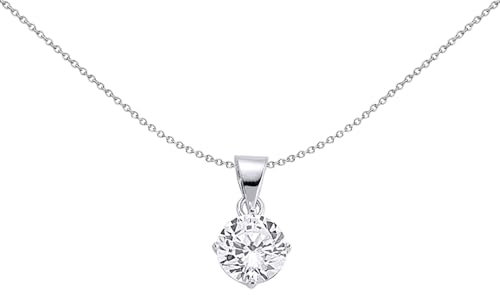 Jewelco London Ladies Sterling Silver 8mm 2 Carat Cubic Zirconia 4 Claw Solitaire Pendant