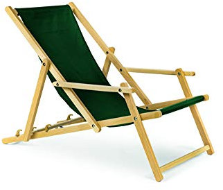 BAS Holz Sonnenliege Strandliege Liegestuhl aus Holz 3 Stufen Klappbare Gartenliege mit Armauflagen grün