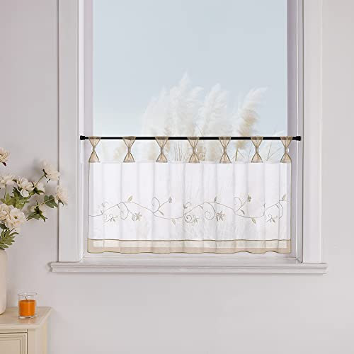 Yujiao Mao 1er Pack Stickblume Schlaufen Scheibengardine kleine Kaffee Vorhang Terri Garn Raffrollo, HxB 60x145cm, Sand
