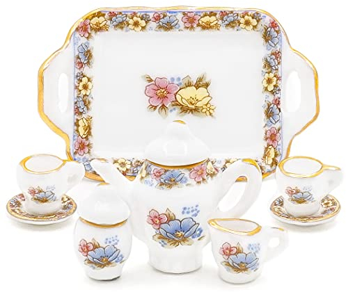 Odoria Miniature 1/12 Service a Thé en Porcelaine 8Pcs Accessoire Maison de Poupée