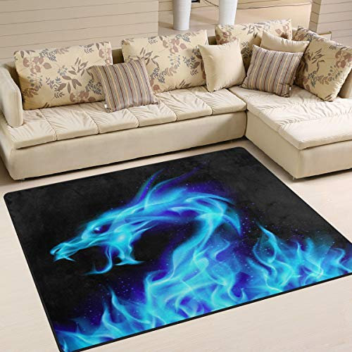 Use7 Teppich mit Drachen-Motiv, für Wohnzimmer, Schlafzimmer, 160 x 122 cm, Blau