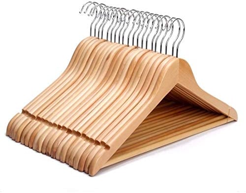 KARAN IMPEX Wooden Coat Hangers - 20 Pack Premium Trouser Bar & Shoulder Notches for Men and Women’s Clothing Organization - Durable Wardrobe Storage Solution with Round Bar, Closet Essentials