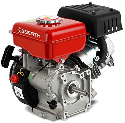 EBERTH 3 CV Moteur thermique à essence Moteur de kart avec arbre de 16 mm Ø, 4 temps, 1 cylindre, 87 CC de cylindrée, refroidi par air, démarrage par câble, moteur à essence avec réservoir rouge