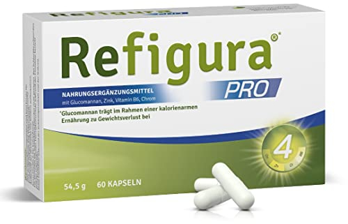 Refigura Pro: Gesundes Abnehmen, mit Glucomannan, Zink, Vitamin B6 und Chrom, pflanzlich & vegan, Kapseln, 60 Stk.
