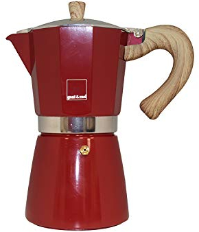 Gnali & Zani Venezia Espressokocher | Rot | Für 6 Tassen | Alle Herdarten inklusive Induktion | Aluminium Espresso kocher | Griffe aus Softtouch-Kunststoff in Holzoptik | Camping Kaffeekocher