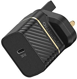 Otterbox UK Cargador de Pared USB-C PD GAN 30W, Cargador USB-C de Carga rápida para Smartphones y Tablets, Resistente a caídas, Rugerizado, Ultra Duradero, Negro