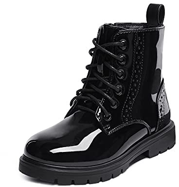 DREAM PAIRS Kids Stivaletti Stringati per Bambina Stivali da Combattimento da Equitazione per Ragazze a metà Polpaccio,Size 31,Nero,KBO211