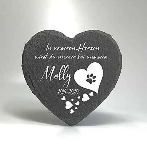 Individueller Personalisiert Herzform Tiergrabstein Schiefer Gedenkstein für Hund, Katze und andere Haustiere Tiere - Größe | 10 x 10 cm | - Weißes Herz