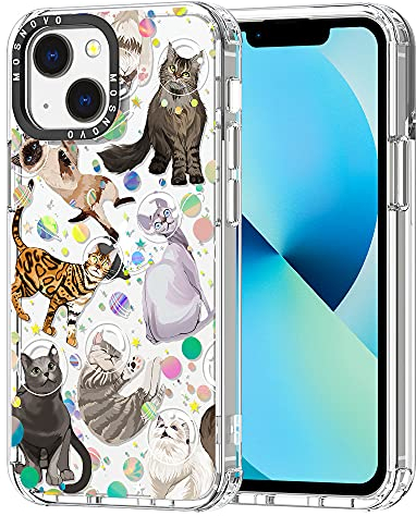 MOSNOVO Case for iPhone 13, [Buffertech 6.6ft Military-Grade Drop Protection] [Anti Peel Off Tech] Clear TPU Bumper Phone Case Cover Design - Space Cat