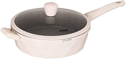 Klaus - Faitout Relief Effet Diamants Ecru Brillants Tous Feux Dont Induction Revêtement Antiadhésif Avec Maniques En Silicone (Sauteuse, ECRU)