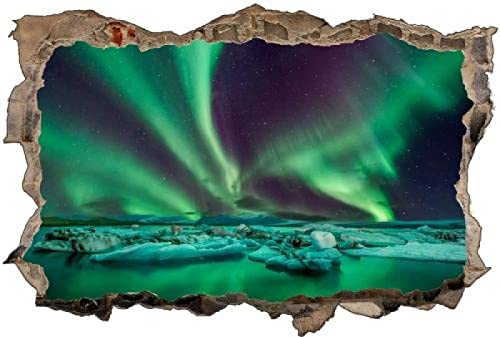 Gougeltd Wandtattoo - Wandbild Wanddurchbruch - Island Nordlicht Polarnatur - Aufkleber für die Wand Wanddeko fürs Kinderzimmer- Wanddekoration 75X116cm