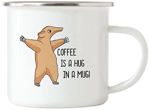 Hey!Print Coffee Is A Hug In A Mug Emaille Tasse Umarmung Geschenkidee Freundin Freund Familie Süß Niedlich