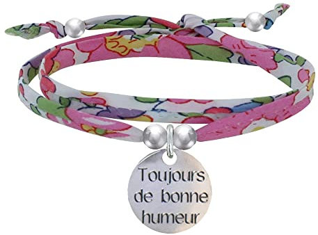 LES POULETTES BIJOUX - Bracelet Double Tour Lien liberty et Médaille Toujours de Bonne Humeur Argent 925 - Fuchsia