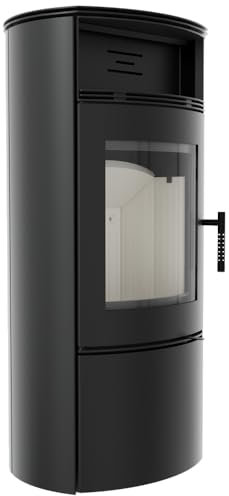 Kratki Falcon Ø150 Stahl-Kaminofen 10 kW mit Holzregal – moderner Schwedenofen, effizient & stilvoll, für Holzscheite, schwarze Ausführung