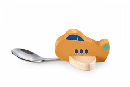 Kids Spoon Knatter | Yellow - Kinderlöffel aus Holz und Edelstahl in Form eines Flugzeugs