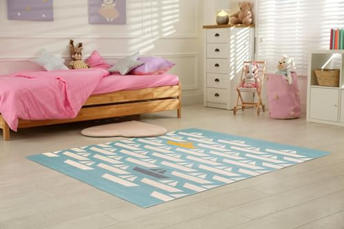 DomDeco Baby- & Kinderteppich YLVIE, 7mm hoher Kurzflor, mit Motiv, für Kinder-/Spielzimmer, aus Kunstfasern, Schiffe, 120 x 170 cm