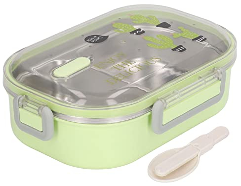 Wakects Lunchbox mit 2 Fächern und Besteck, Edelstahl, -Box, luftdicht, für Büro, Arbeit, Schule, 21,5 x 15 x 6,5 cm (grün)