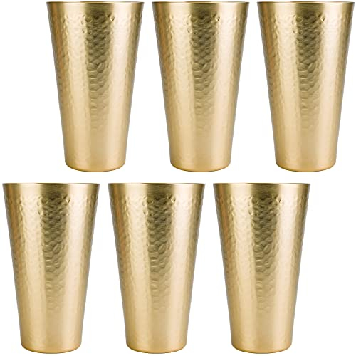 Arora Lot de 6 gobelets en métal doré martelé, tasse en aluminium de 887 ml