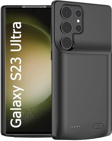Battery Case for Samsung Galaxy S23 Ultra,Extended Backup Battery Charging Case for Samsung Galaxy S23 Ultra 5G 5000mAh Rechargable Power Bank Charger Cover,Added More Extra Juice, Black