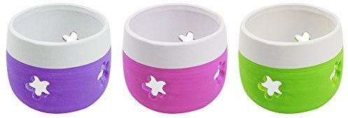com-four® 3X Windlicht aus Keramik- Bunte Teelichthalter für EIN gemütliches Ambiente - Kerzenhalter mit bunten Blumen-Motiven (03 Stück - Keramik)