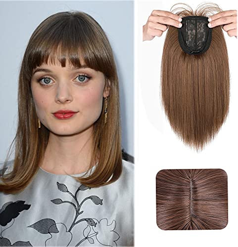 Straight Hair Topper hair pieces with Fringe for Thinning Hair Women Clip in Hairpieces Woman Topper Hair piece Toupee for Hair Loss (14INCH/35CM, Light Brown)
