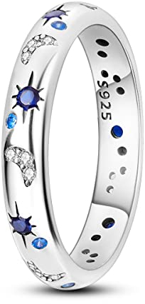 NARMO 925 Anello per Le Donne in Argento Sterling Luna e Stella Anelli Cubic Zirconia Anello Staccabile Dimensione 17