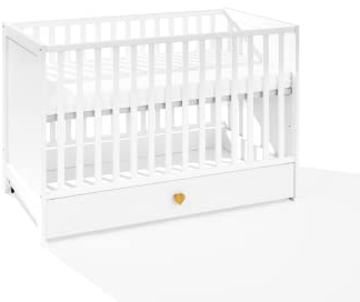 ATB MEBLE Babybett - Beistellbett Baby aus Holz - Bett Baby - DREI Ebenen der Matratzenhöhe - Bett für Babyzimmer - 3 ausziehbare Sprossen - 120x60 - Weiß Little Heart
