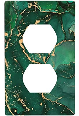 Green Gold Marble Single Duplex Light Switch Plates And Outlet Covers Decorative Electrical Wall Plate 1 Gang Receptacle Switchplate Decorate Plug Cover For Bathroom Bedroom 4.5 * 2.76 Inch