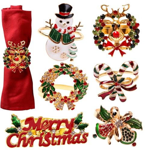 Serviettenringe Gold Serviettenring Weihnachten Serviettenschnalle 6 PCS Serviettenhalter Kranz Weihnachtsbaum Tischdeko Vintage Deko