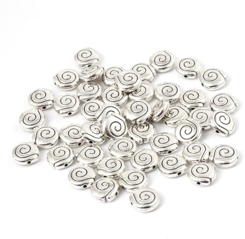 Perlin 50 Armband Perlen Metallperlen 8mm Spacer Spirale Motive Scheibe Alitsilber für Schmuck Basteln Halskette Ohrring