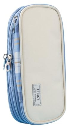 FAVORTALK Large Pencil Cases Boys Blue - High Storage Pencil Pouch School Pencil Pouch Stationery Desk Organizer with Zipper, Blue Lattice - BD14709