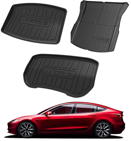 Arcoche Kofferraummatten für Tesla Model 3 2025 2024 TPE Allwetter-Fußmatten Cargo-Liner für Tesla Model 3 Highland Zubehör (3-Teiliges Set)