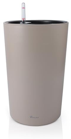Dexceder Maceta de 16 x 12 pulgadas de alto con autorriego para interiores y exteriores, maceta grande gruesa de pie con indicador de nivel de agua (gris pardo mate)
