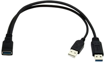 NFHK Y-Verlängerungskabel USB 3.0-Buchse auf Dual-USB-Stecker, extra Power-Daten-Y-Verlängerungskabel für 6,3 cm (2,5 Zoll) mobile Festplatte, Schwarz
