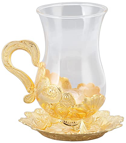 Tazas de café Tazas de Cristal Doradas, Taza de café Vintage Europea, Taza Bellamente Tallada, Elegante Taza de té Retro de Aleación de Zinc con Platillo para Espresso, Latte,