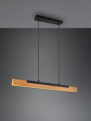 lightling Carola LED Pendelleuchte, 4-fach Touch Dimmer, höhenverstellbar bis max. 150 cm, Breite: 90 cm, Schwarz Matt Metall & Holz, max: 25W