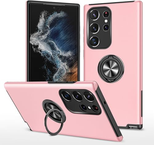 NICRX Coque de téléphone Portable avec Anneau en métal pour Samsung Galaxy S23 Ultra S 23 Plus S23, béquille Ultra Confortable, Rose, pour Galaxy S23