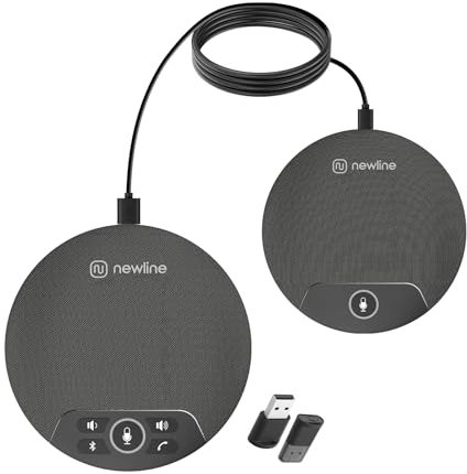 NewlineWork Altoparlante per Conferenze a doppia cascata Bluetooth USB con 4 Microfono, Riduzione del Rumore 2 rimovibile Altoparlante Conferenza con Daisy Chain per grandi Riunioni con 10-20 Persone