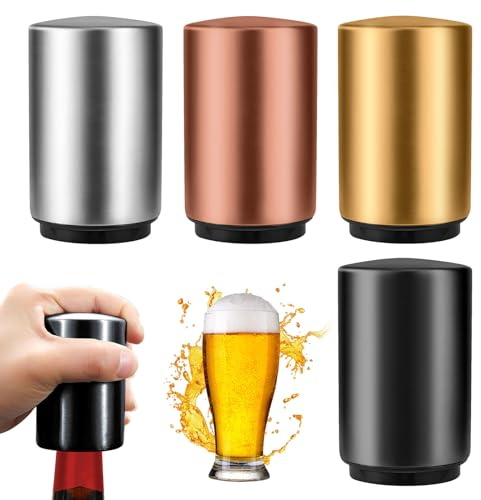 Lot de 4 décapsuleurs automatiques, décapsuleurs magnétiques, décapsuleurs en acier inoxydable, ouvre-bouteille de bière, décapsuleur push-down en aluminium, ajustement pressé