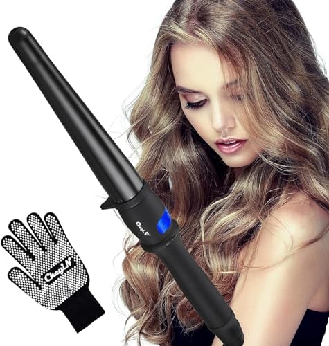 CkeyiN Ceramic Curling Wand, 25-32MM Tapered Curling Iron with Anti-Scald Design, Professional Adjustable Temperature LCD Display, Dual Voltage Hair Styling Tool for Women