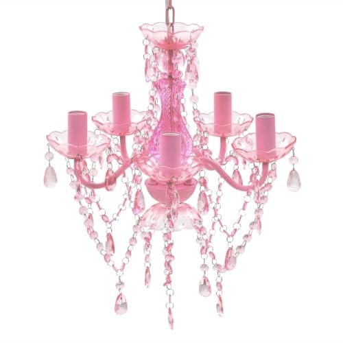 Lampadario in Cristallo con 5 Lampadine Rosa Casa e Giardino, Illuminazione (2,33KG)