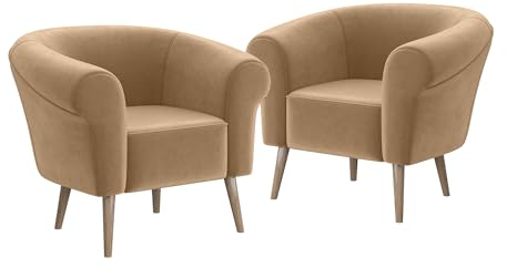 MEBLINI Sofa Sessel für Wohnzimmer 2er Set - Mini Lounge für Zwei Personen - Sitzgarnitur - Polstergarnitur - Emilia - 1+1 - Beige Samt